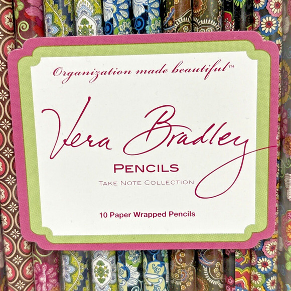 Vera Bradley 10 Paper Wrapped Pencils Box Set Take Note Collection 1 Sharp Used - Picture 2 of 7